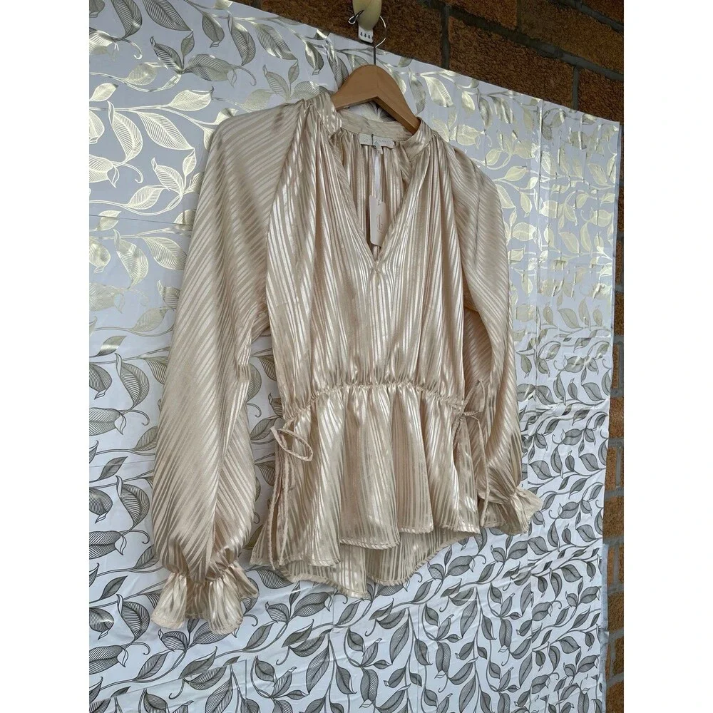NWT Vita Grace Satin Peplum Top & Asymmetric Skirt Set S/M Champagne Luxury